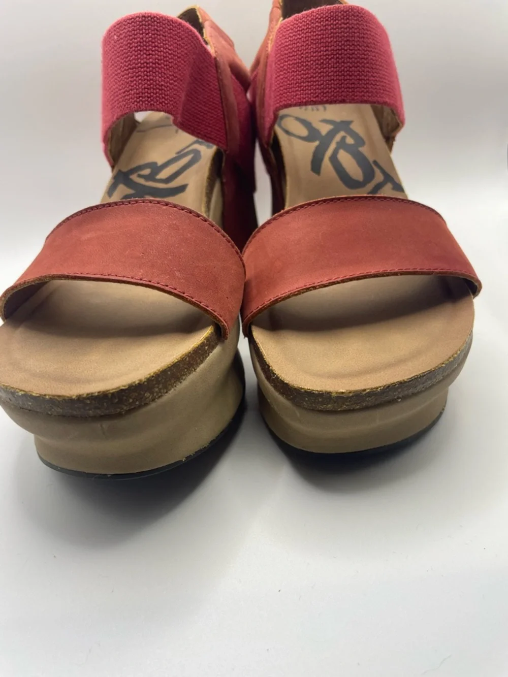 Women’s Brick Red Platform Wedge Sandals with Elastic Strap